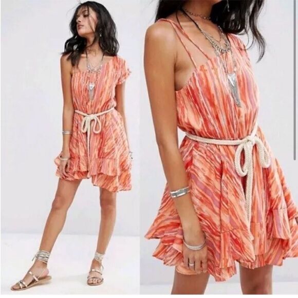 Free People Heart Shaped Face Mini Dress In Orange Combo Women’s Size Sm… - Picture 1 of 11